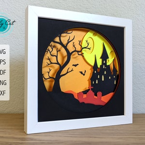 3D Spooky and Fun Halloween Shadow Box | Halloween Clipart Decor | Haunted House SVG | Layered Paper Art | 3D Paper Art