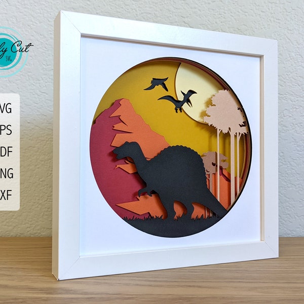 3D Dinosaur Shadow Box | Nursery Dino Decor Clipart | Dinosaur SVG | Layered Paper Art | 3D Paper Art | Spinosaurus