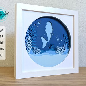 3D Mermaid Shadow Box | Ocean Nursery Decor Clipart | Mermaid SVG | Layered Paper Art | 3D Paper Art