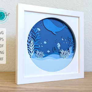 3D Under The Sea Shadow Box | Ocean Nursery Decor Clipart | Whale SVG | Layered Paper Art | 3D Paper Art