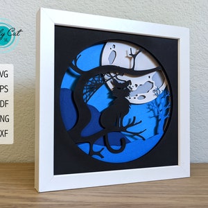 3D Black Cat Halloween Shadow Box | Halloween Clipart Decor | Black Cat SVG | Layered Paper Art | 3D Paper Art