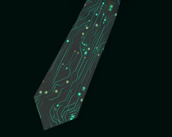 Circuit Board Tie - Men's Necktie - Green - Science Gift - Screen Printed Tie