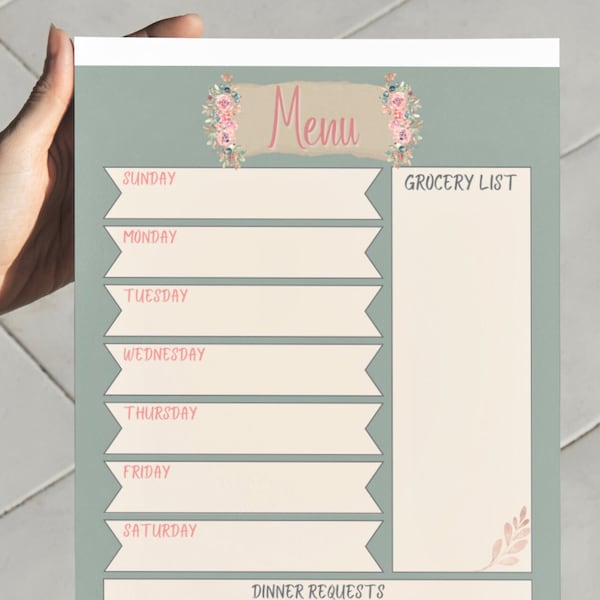 INSTANT DOWNLOAD Weekly Menu Template | printable | PDF | meal planning | Editable | Customized | Family Dinners | Meal Prepping