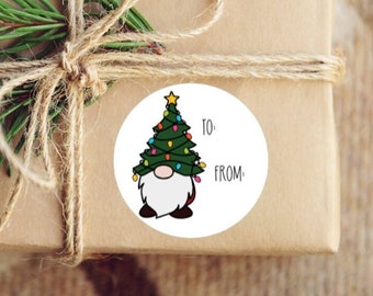 Custom Holiday Labels, Personalized Merry Christmas Labels, Holiday Gift Tags, To/From Sticker, Holiday Gift Label/ Gnome Stickers