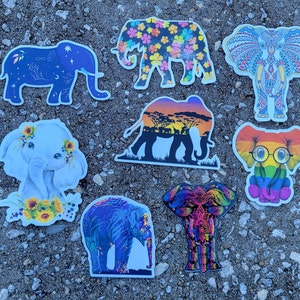 Elephant Sticker pack, pack of 4 or 8 waterproof stickers, vinyl water bottle stickers, laptop stickers