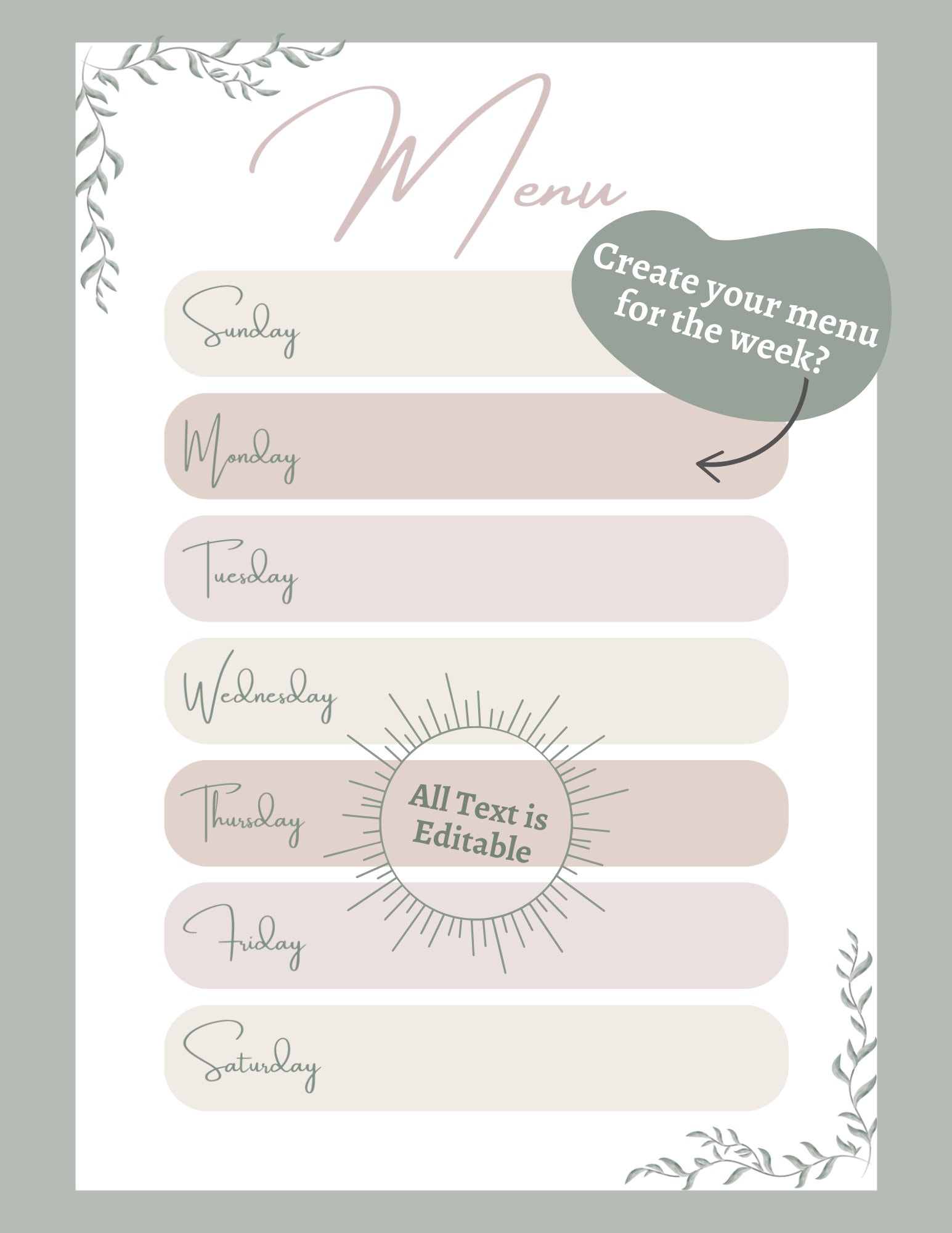 INSTANT DOWNLOAD Weekly Menu Printable, PDF, Meal Planning - Etsy