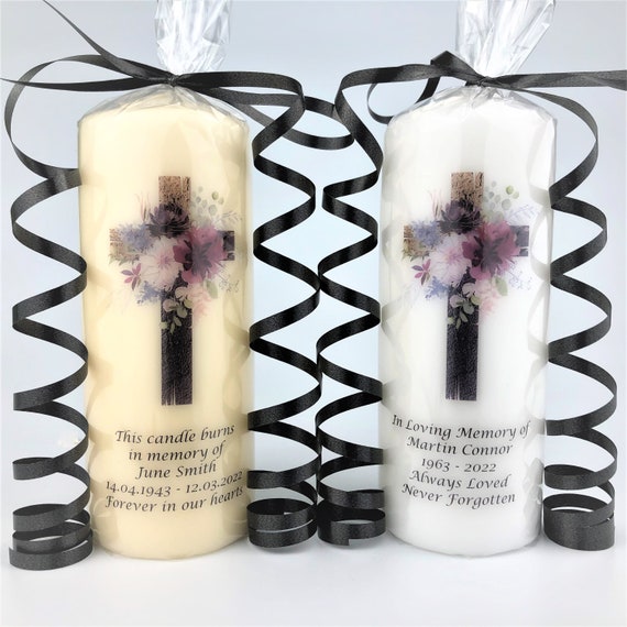 Personalised Memorial Candle Gift Floral Cross Remembrance Etsy UK