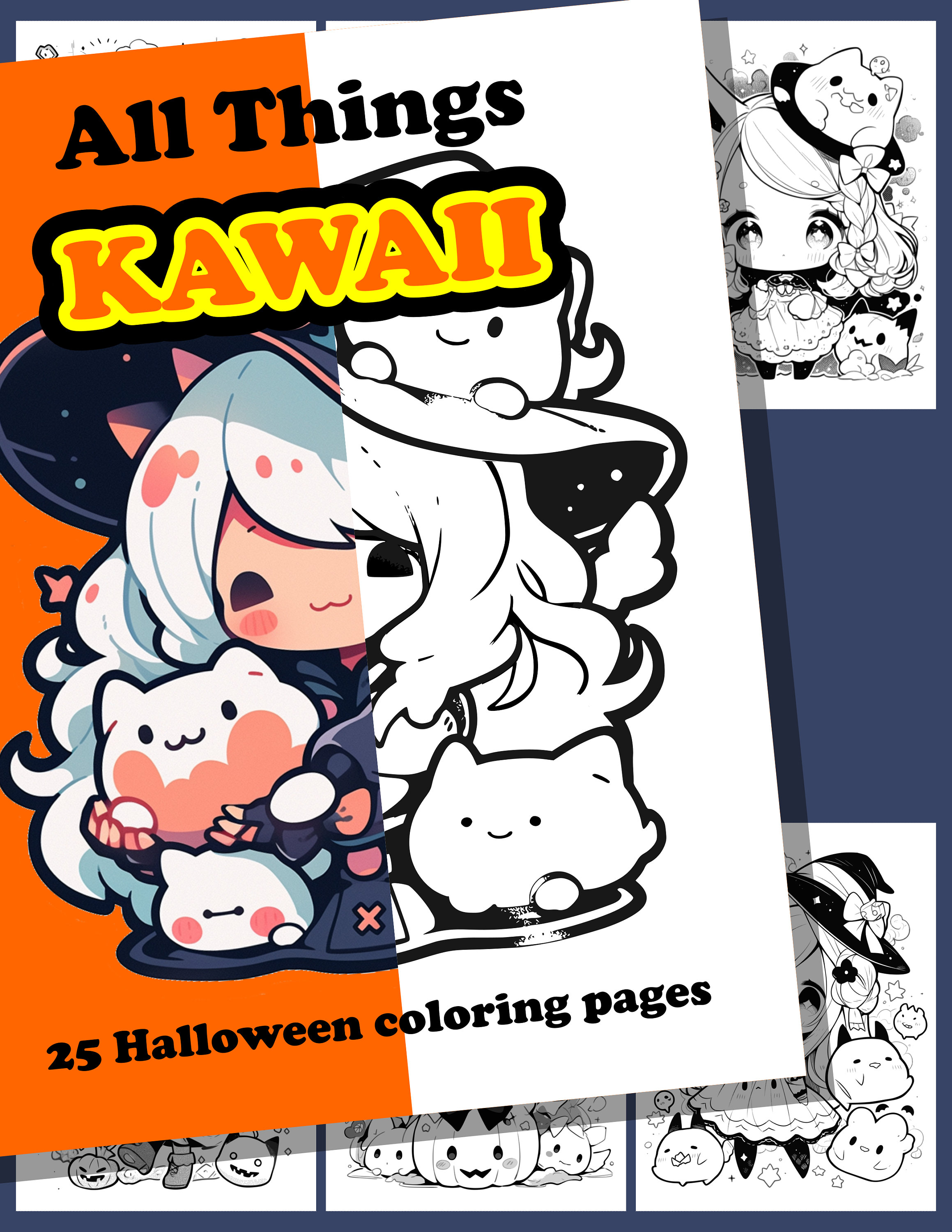 Kawaii Coloring Book Japanese Style Drawing Halloween Digital Coloring Book  Gift Manga Drawing Coloring Page Chibi Coloring Book, 