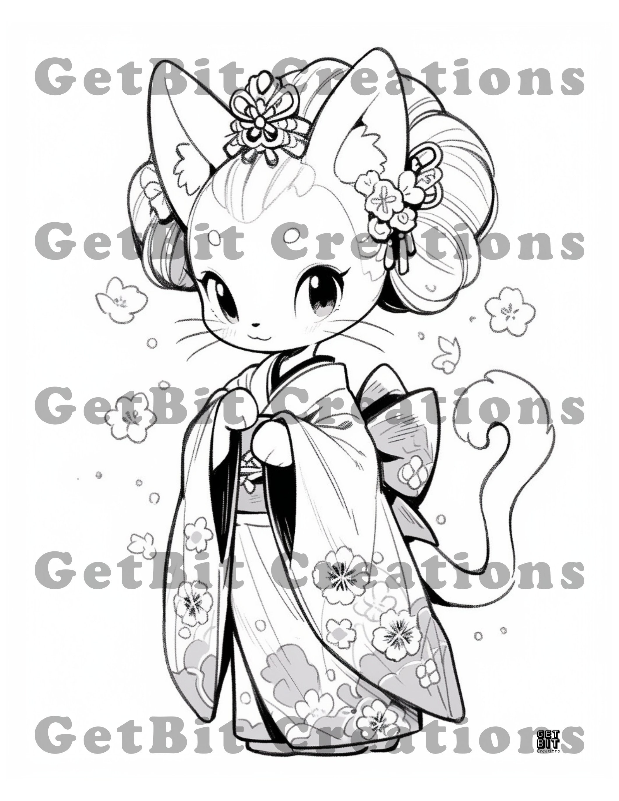 Miko Coloring Page Kawaii Drawings Coloring Anime Page Cat Art Book for