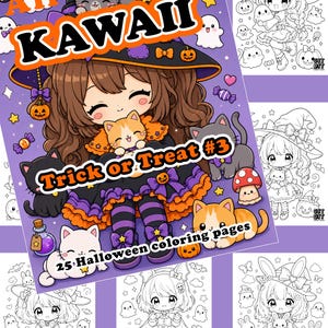 Libro da colorare Kawaii, disegno in stile giapponese, libro da colorare digitale di Halloween, regalo, disegno manga, pagina da colorare, libro da colorare Chibi,