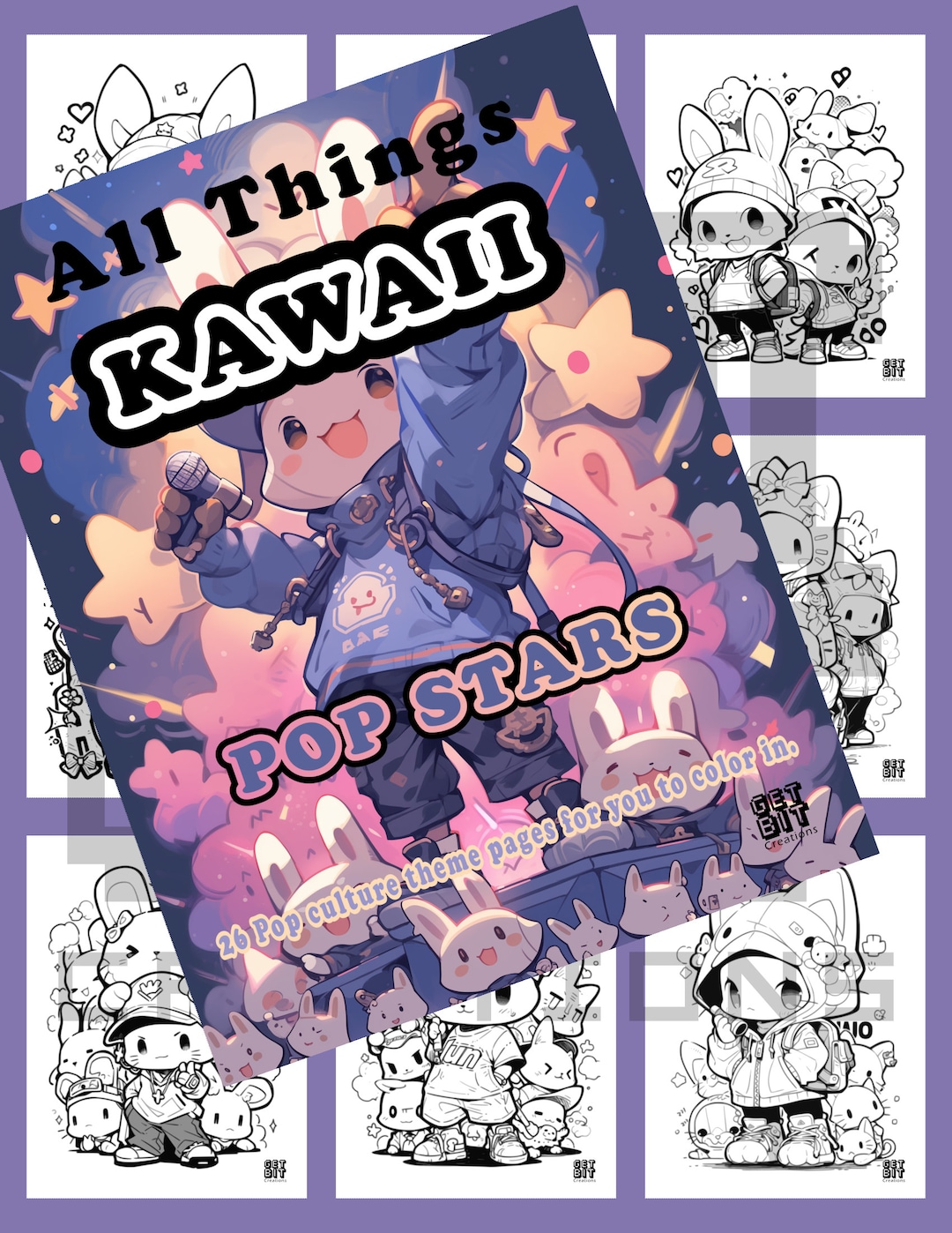 Kawaii Coloring Page Japanese Style Drawing Cute Hip-hop Coloring Book ...