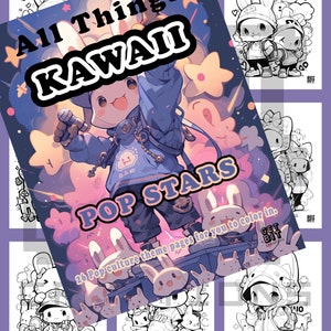 Kawaii coloring page Japanese style drawing Cute Hip-Hop coloring book Artist coloring book gift download Manga artwork relaxing fun