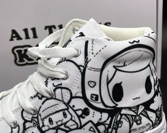 All Things KAWAII Chibi Anime High Top Sneakers Cute Kawaii Shoes Hand Drawn Style Casual Streetwear