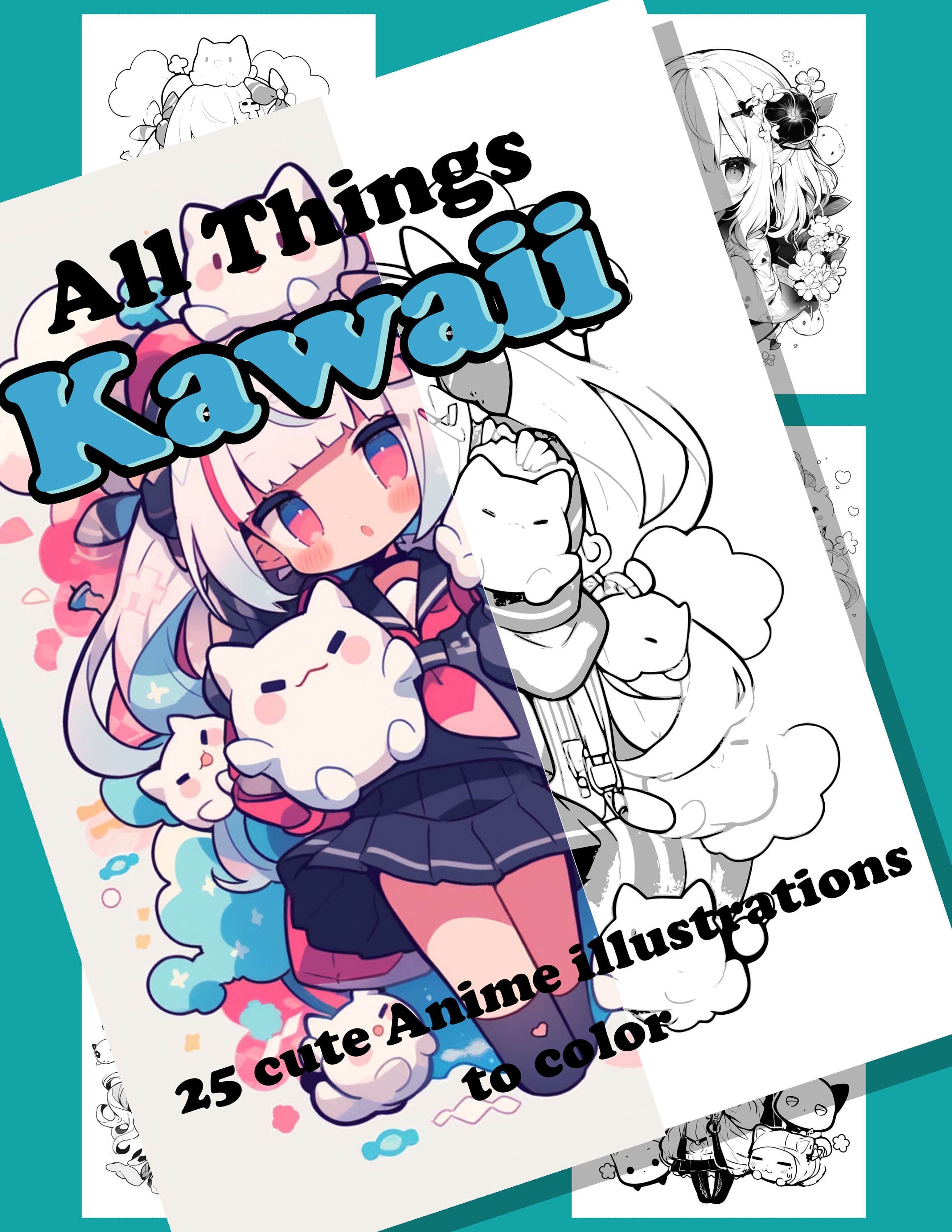 Premium AI Image  kawaii cartoon characters color this a cute coloring page
