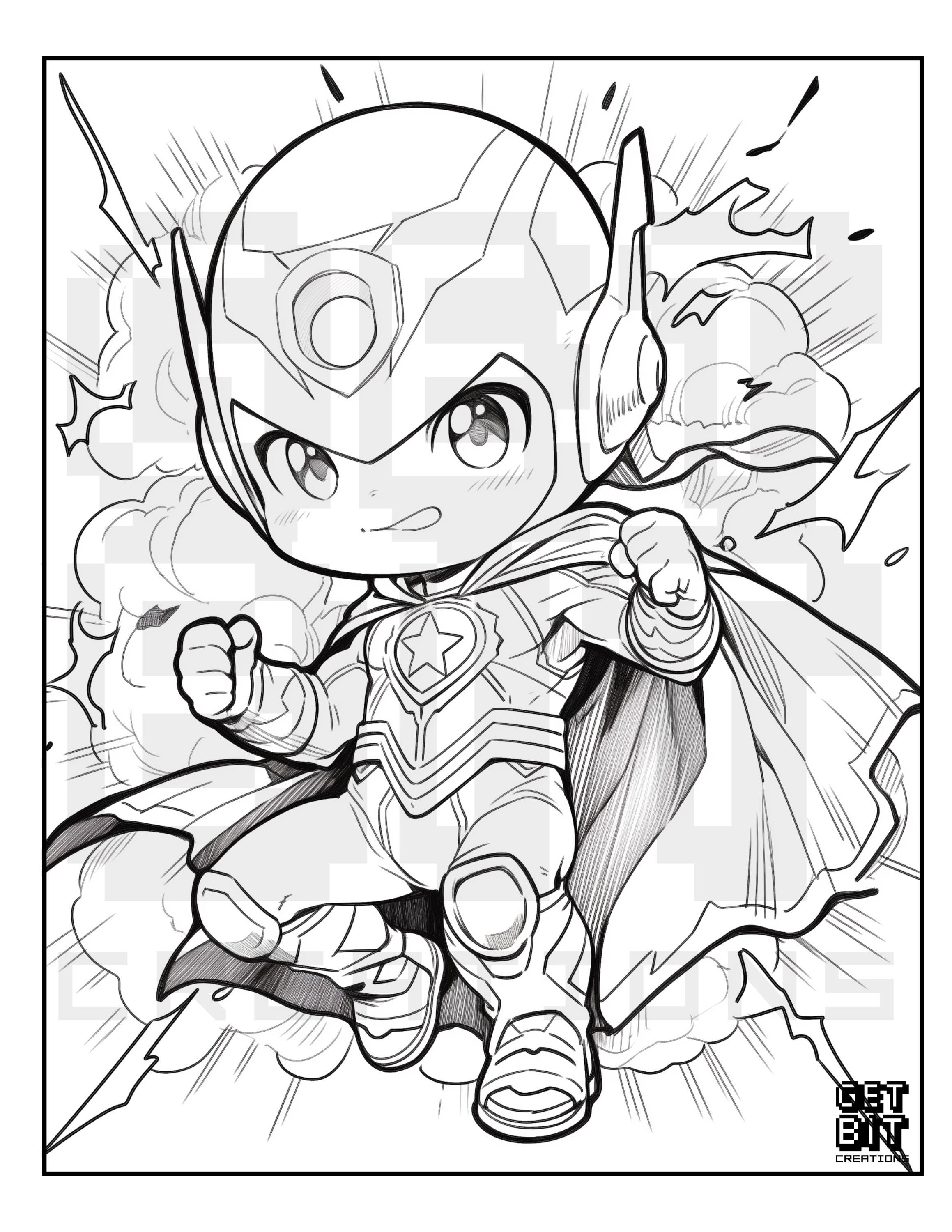 Kawaii Coloring Page Japanese Style Drawing Cute Super Hero Coloring ...