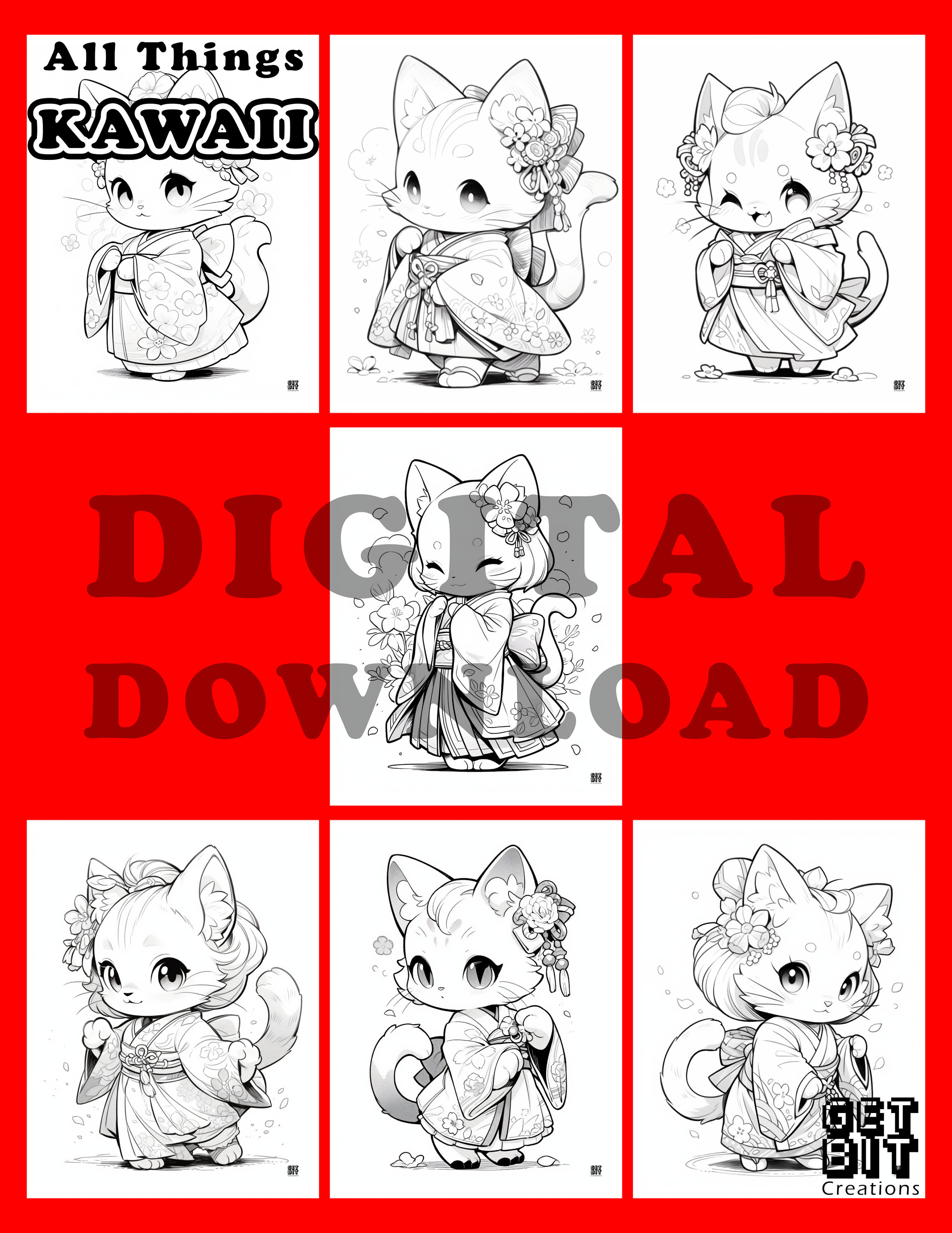 Miko Coloring Page Kawaii Drawings Coloring Anime Page Cat Art Book for