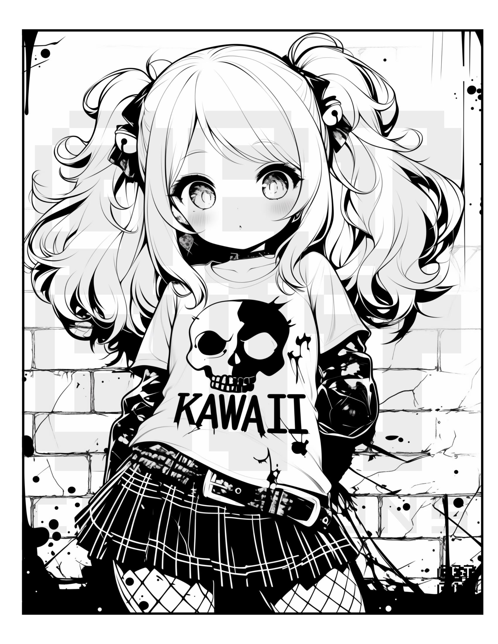 Creepy Kawaii Malbuch Für Erwachsene | 50 Gruselige Anime Girls Motive, A4, Softcover
