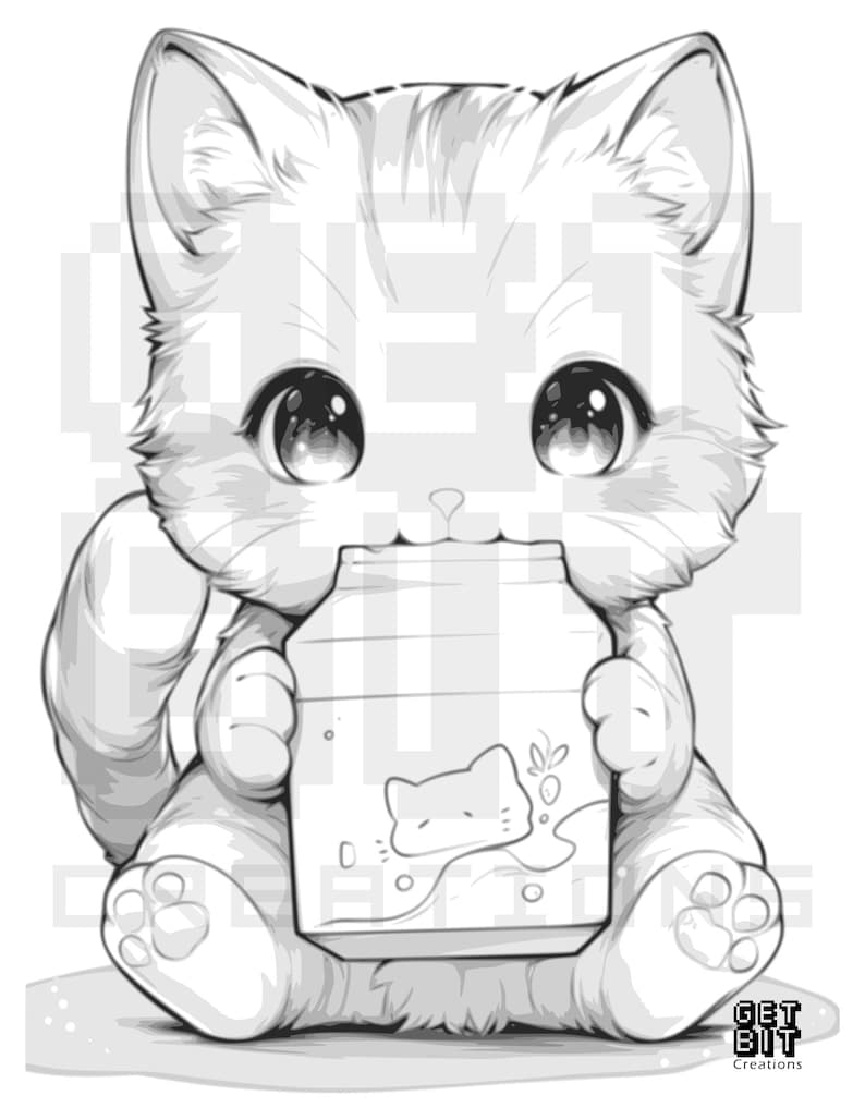 Kawaii Cat Coloring Page of Kittens Coloring Book of Anime Cats