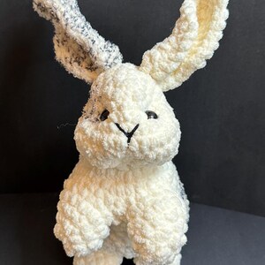 Crochet White and Black Speckled Rabbit Bunny Amigurumi Plushie Stuffie Spring Easter Decoration