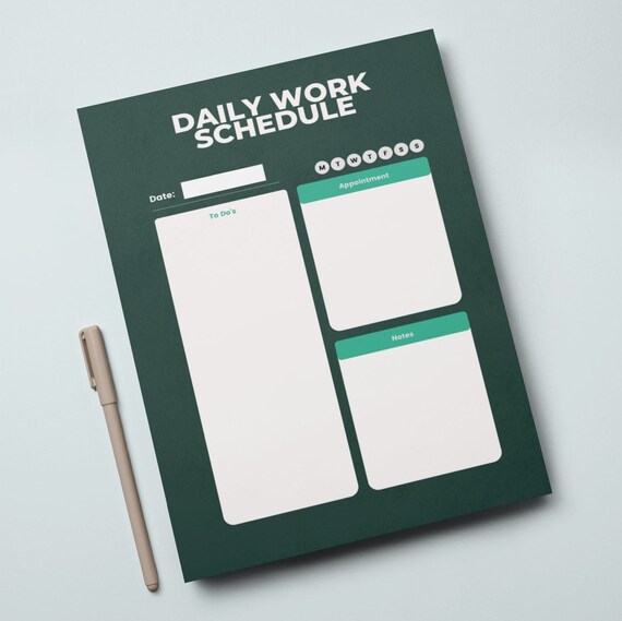 Printable Daily Work Schedule Work Planner Digital Work | Etsy
