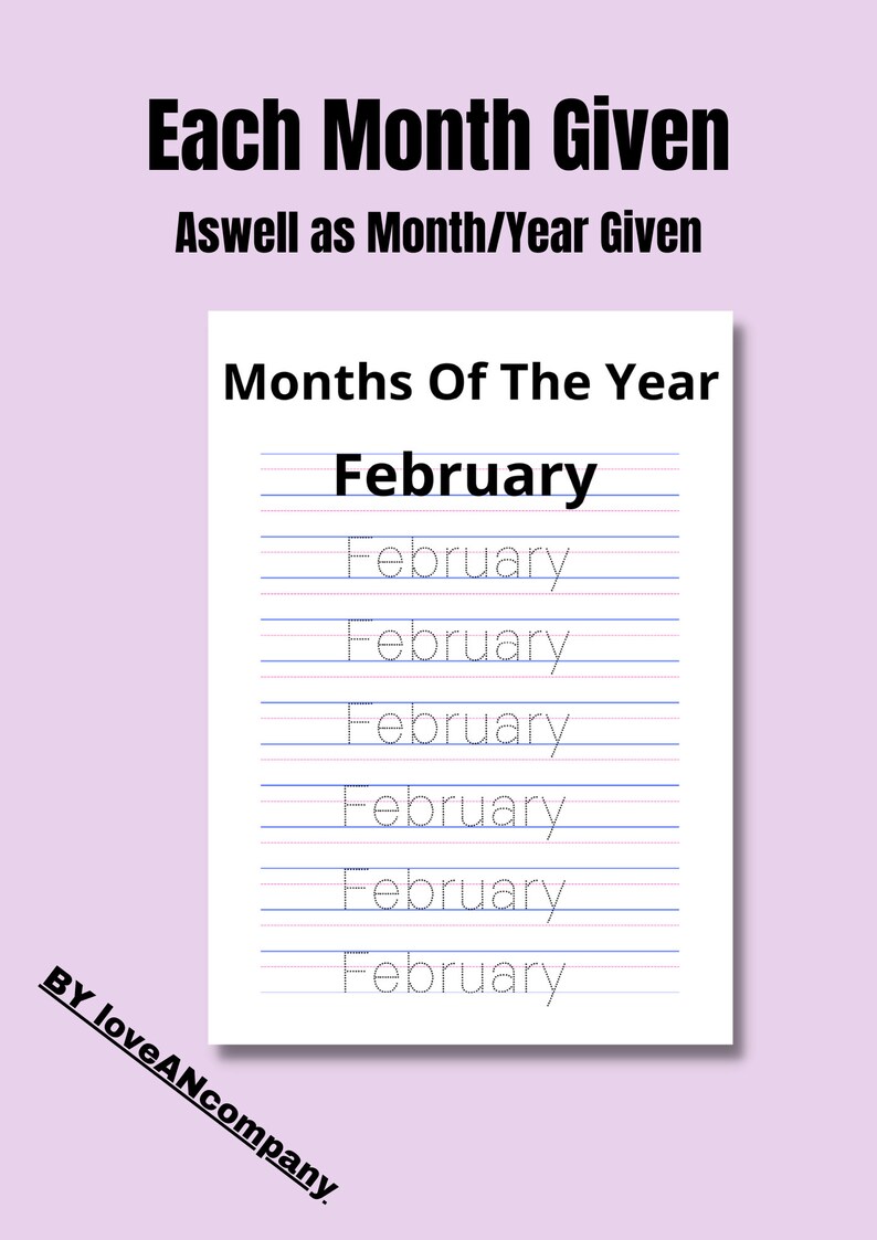 Months of the Year Tracing Worksheets, 14 Printable Pages to Trace