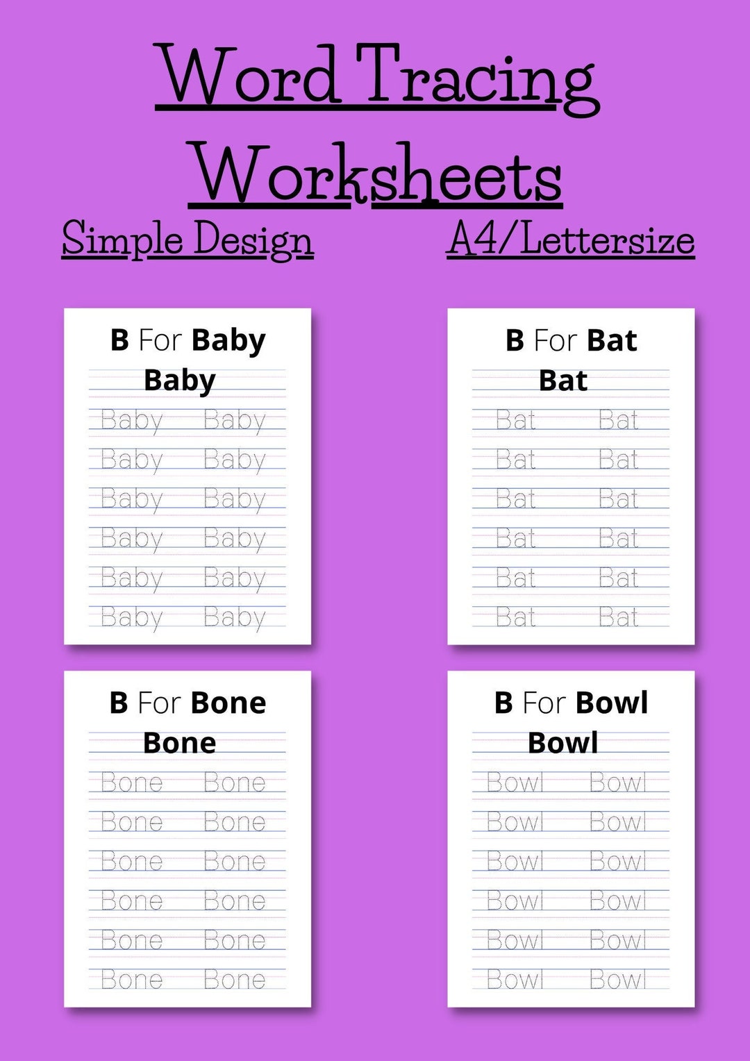 Word Tracing Worksheets, 37 Printable Pages to Trace Words That Start