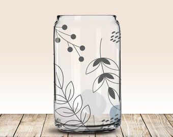 Libbey 16oz Beer Can/Floral/BOHO/Iced Coffee/Coffee Lover/Flowers
