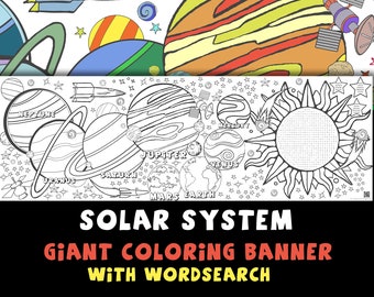 school project solar system Solar System Coloring Activity Banner - Outer Space Theme Jumbo Activity Page with Word Search, 24x72 inches, Birthday Party, Planets