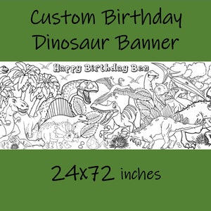 Custom Dinosaur Coloring Activity Banner - Personalized Jurassic Jumbo Activity Page, 24x72 in, Birthday Party Activity, Prehistoric Animals
