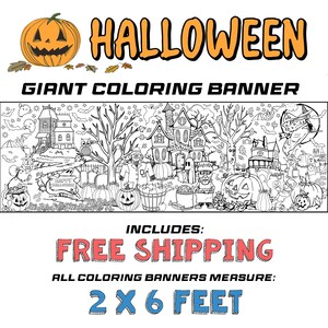 Halloween Giant Coloring Banner - Trick or Treat Halloween Theme Party Banner, 24x72 inches, Fall School Group Activity, Table Cloth