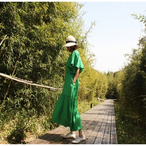 NEW Women's Maxi Linen Clothing .Casual loose Large Size Vintage Ruffled Cuff Pleated full-skirted Long Dresses image 7