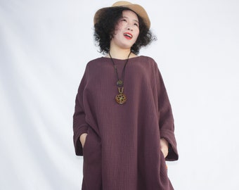 PLUS SIZE linen Loose style fashion retro long sleeved dress