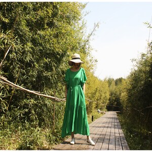 NEW Women's Maxi Linen Clothing .Casual loose Large Size Vintage Ruffled Cuff Pleated full-skirted Long Dresses image 5