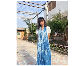 Hot sale Handmade tie dyeing scarves Ethnic style Indigo blue and white scarves Vintage tie dyed soft cotton linen Shawl