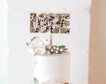 Custom Wedding Cake Topper for Couple | Personalized LOVE letters and Last Name |  Handcrafted, Laser Cut