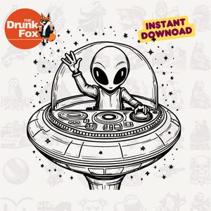 Alien DJ in der Space Disco - Retro Musik-Themed UFO SVG