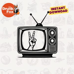 Alien Peace Sign in Retro TV – Vintage UFO Trippy SVG Design