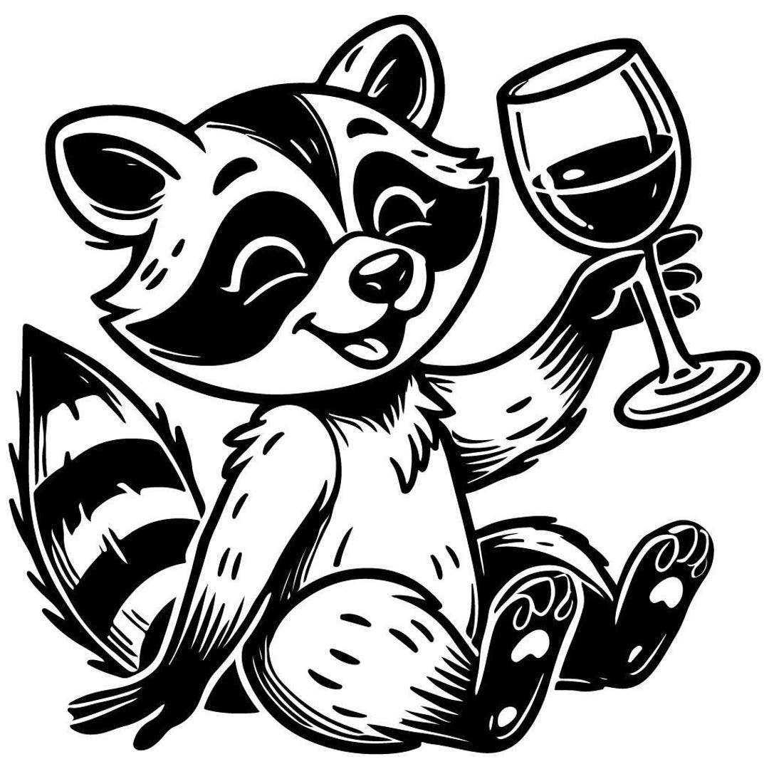 Drinking Racoon Line Drawing Raccoon is Drinking SVG Black and White SVG Vector File for Laser ...