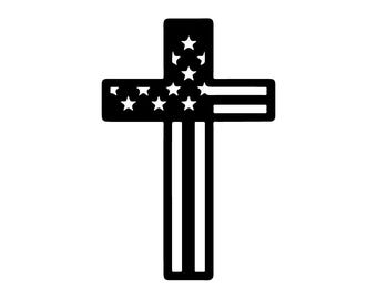Cross SVG | American Flag Design - Black & White SVG Vector File for Laser Cutting, Digital Download, Patriotic Crafting Supplies