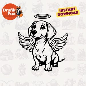 Dachshund with Angel Wings SVG – Memorial Dog SVG for Pets Passed