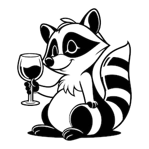 Raccoon is Drinking SVG Black and White SVG Vector File  for Laser Cutting 1