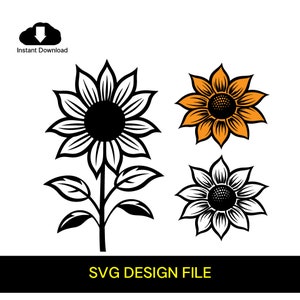 Paquete de imágenes prediseñadas de girasol (SVG), imagen gráfica de girasol, archivo vectorial SVG de fondo en blanco y negro para corte láser
