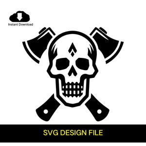 Schädel Axt Silhouette | Schwarz & Weiß SVG-Vektorgrafik für das Laserschneiden | Digitaler Download, DIY Kunsthandwerk, Halloween-Dekor