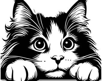 Peeking Norwegian Forest Cat SVG 2 | Black & White Vector File for Laser Cutting | Perfect Crafting Design, Animal Decor, Digital Download