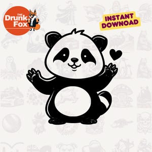 Lindo bebé panda SVG: clipart de panda kawaii saludando con un corazón para manualidades infantiles y diseños de Cricut