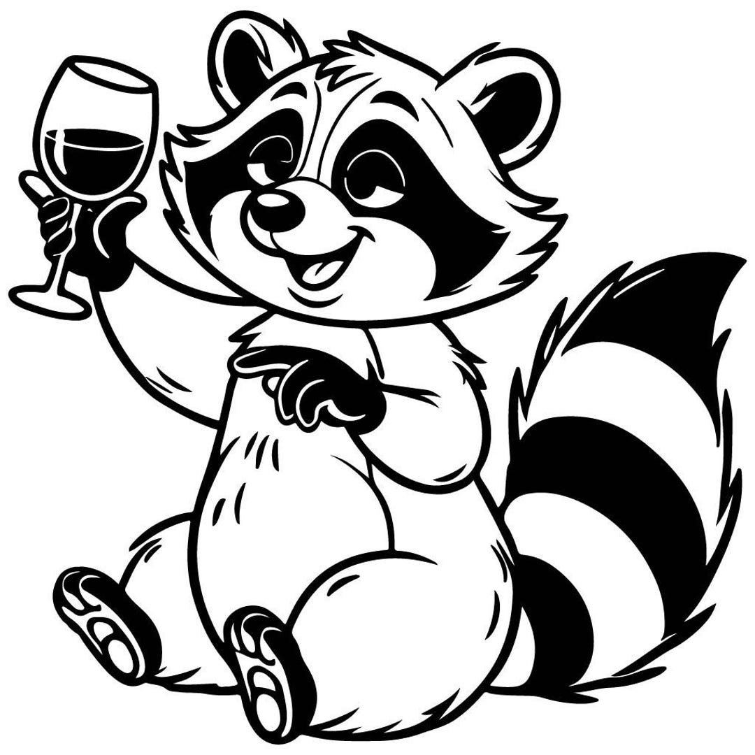Drinking Racoon Line Drawing Raccoon is Drinking SVG Black and White SVG Vector File for Laser ...