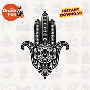 Aufwändige Hamsa Hand SVG mit Mandala Zentrum und Filigran für Schutz und spirituelle Energie