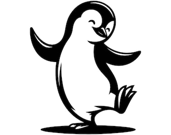 Funny Dancing Penguin SVG 3 | Black & White Vector File for Laser Cutting | Perfect Crafting Design, Animal Decor, Digital Download