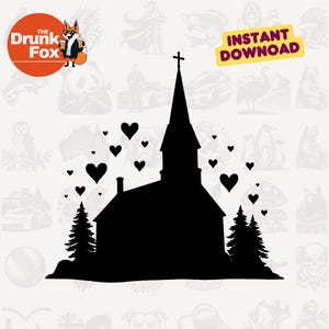 Imágenes prediseñadas SVG de corazones de campanario de iglesia / Arte vectorial para bodas / Descarga digital para Cricut Silhouette Laser Cut