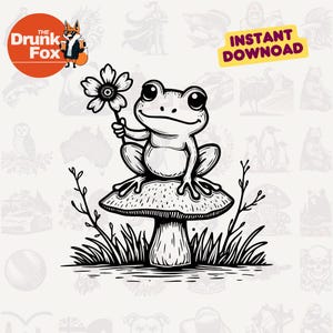 Frog on Mushroom SVG – Cute Cottagecore Forest SVG for Craft and Shirt Use
